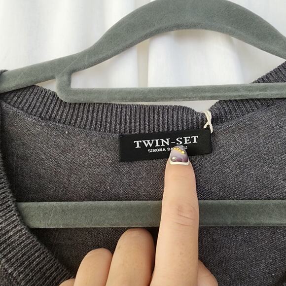 Twin-set Simona Barbieri Sweater in HEATHER GRAY size L Cashmere silk NWT preppy - Picture 3 of 11